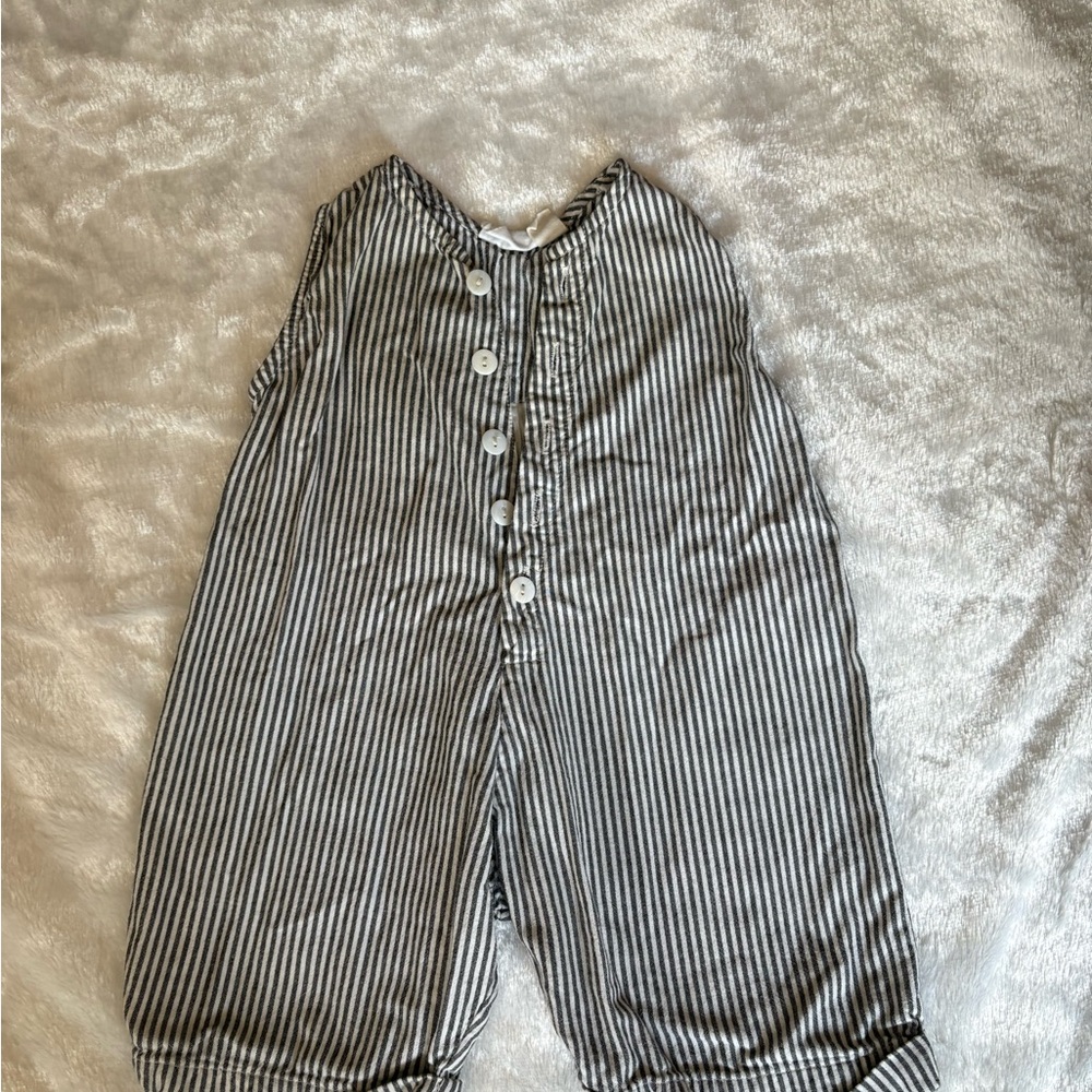 Striped Sleeveless Button-Front Romper - Navy and White